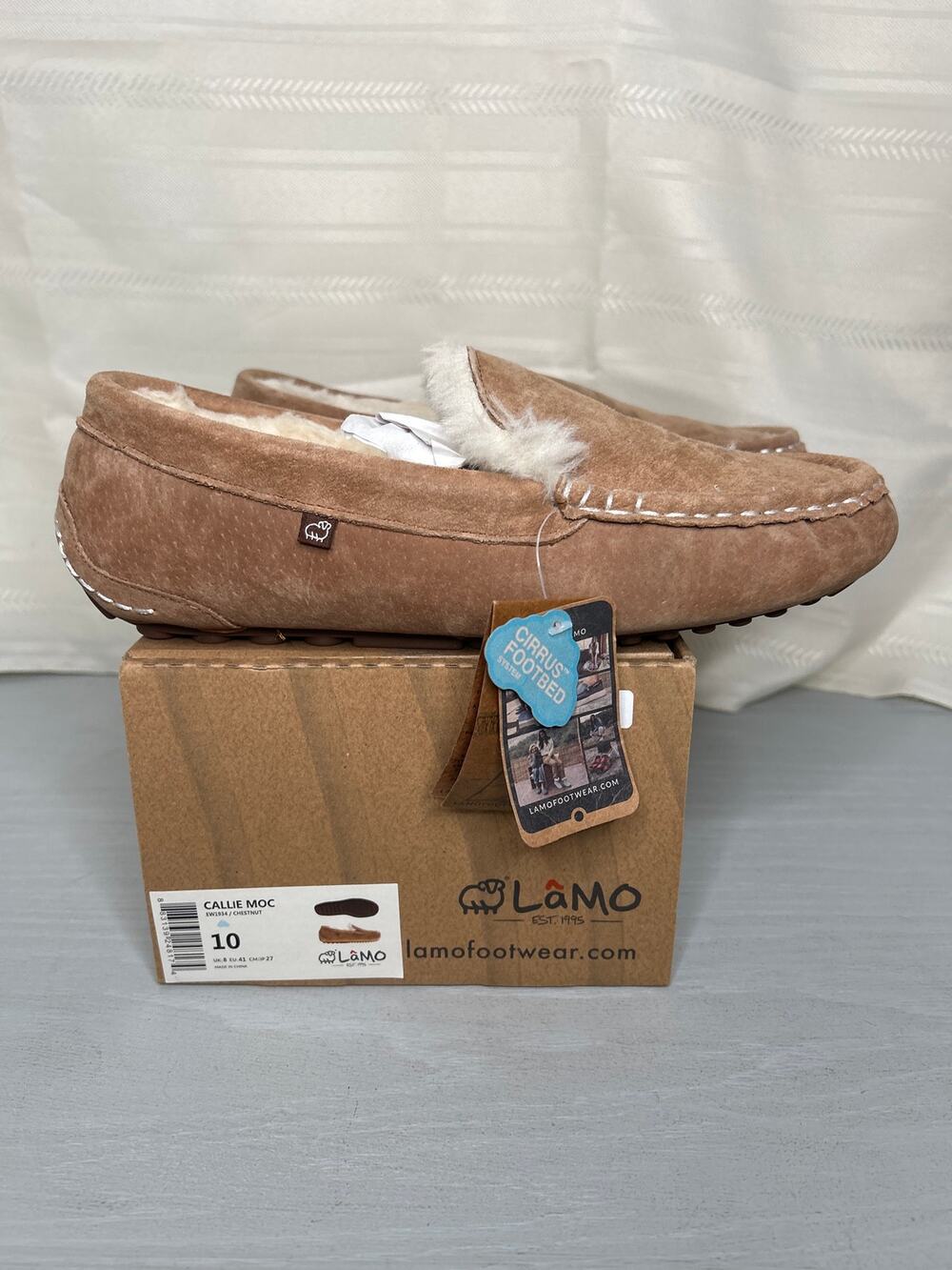 Lamo Callie Moc Slippers Chestnut Faux Fur Womens Size 10